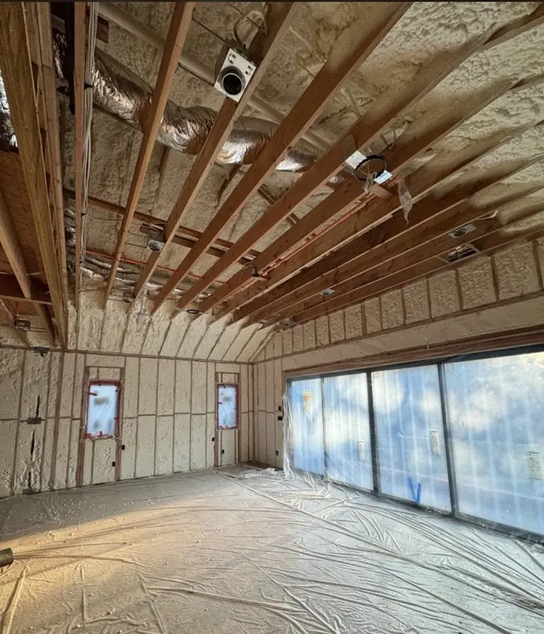 Interior walls and ceiling insulated with spray foam during new construction in Coeur d'Alene